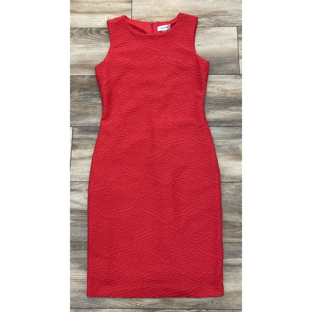 Calvin Klein Dress Womens 4 Red Sheath Bodycon Sleeveless Career CD7M1A00